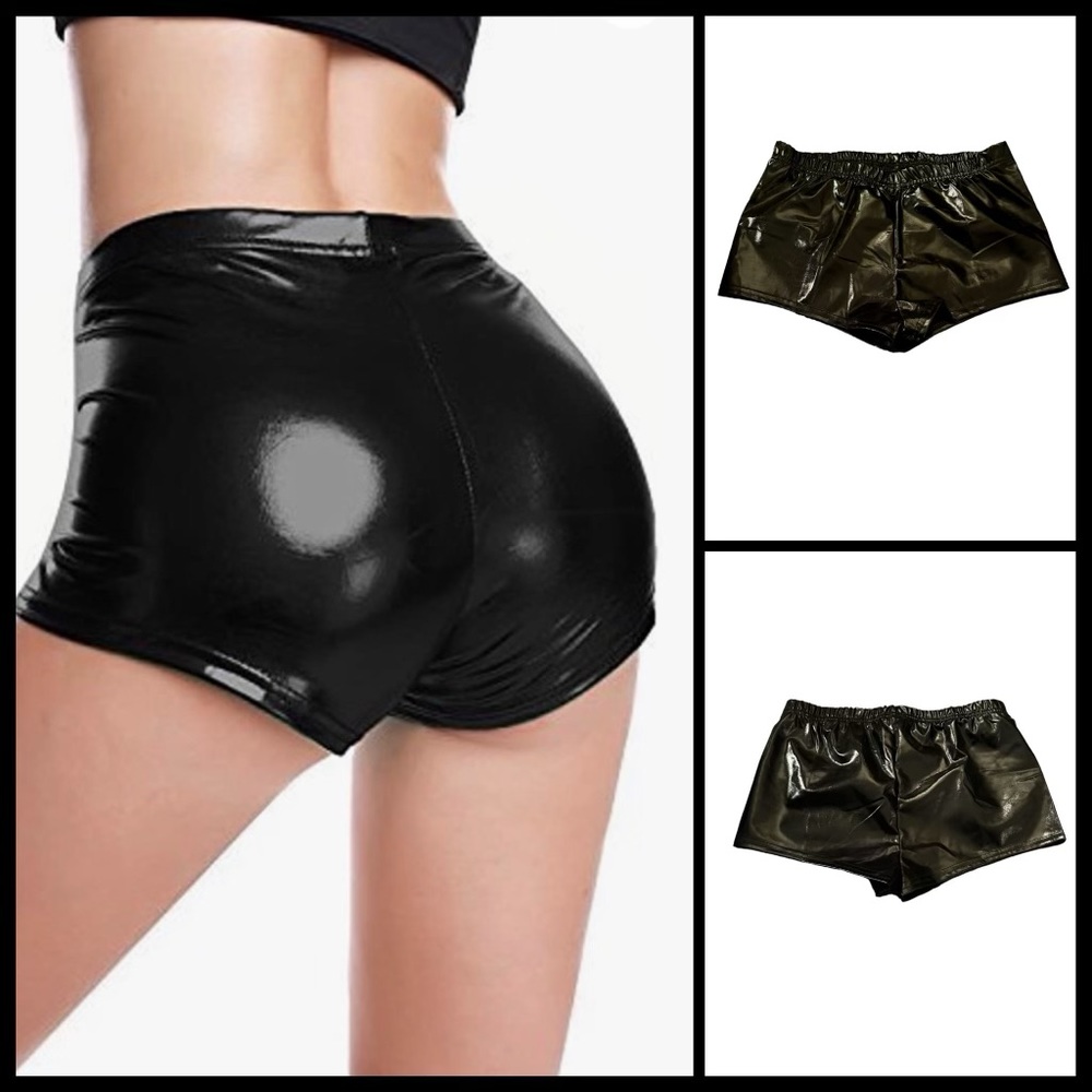 Black faux latex sexy shorts